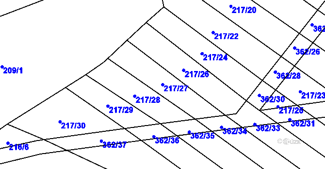 Parcela st. 217/27 v KÚ Drhovle, Katastrální mapa