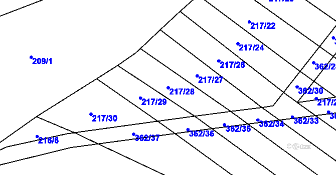 Parcela st. 217/28 v KÚ Drhovle, Katastrální mapa