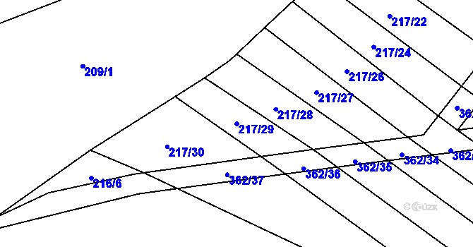 Parcela st. 217/29 v KÚ Drhovle, Katastrální mapa