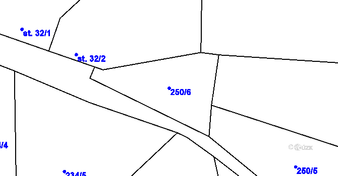 Parcela st. 250/6 v KÚ Drhovle, Katastrální mapa