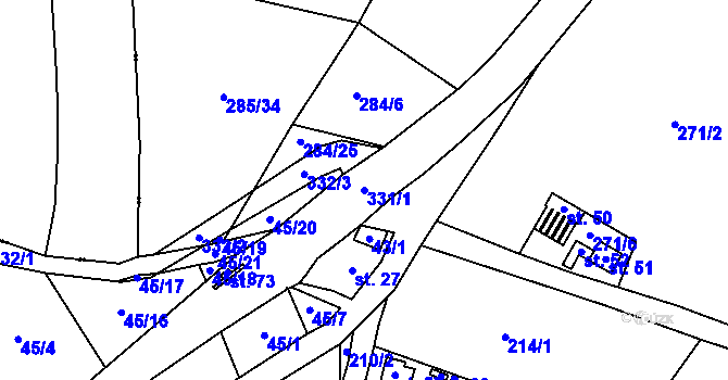 Parcela st. 331/1 v KÚ Drhovle, Katastrální mapa