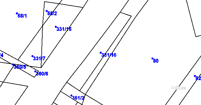 Parcela st. 331/16 v KÚ Drhovle, Katastrální mapa