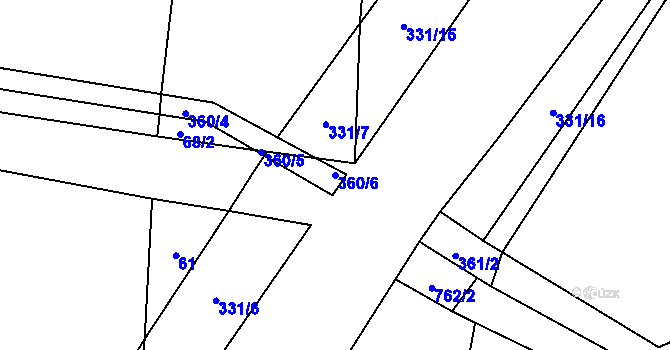 Parcela st. 360/6 v KÚ Drhovle, Katastrální mapa