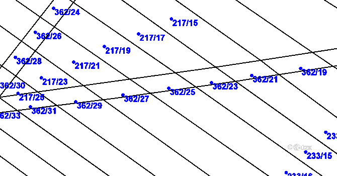 Parcela st. 362/25 v KÚ Drhovle, Katastrální mapa
