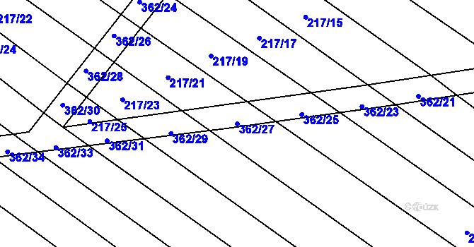 Parcela st. 362/27 v KÚ Drhovle, Katastrální mapa