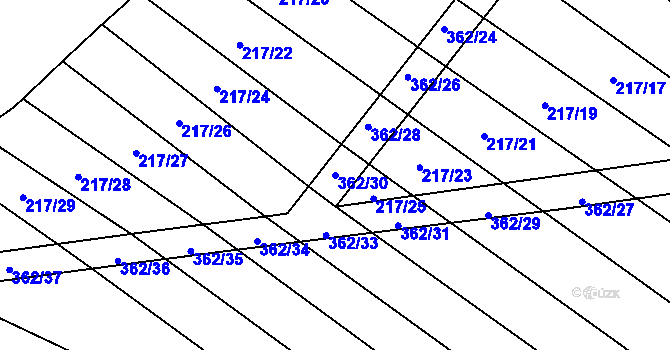 Parcela st. 362/30 v KÚ Drhovle, Katastrální mapa