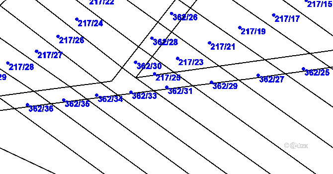 Parcela st. 362/31 v KÚ Drhovle, Katastrální mapa