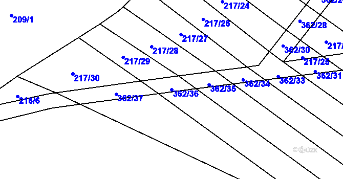 Parcela st. 362/36 v KÚ Drhovle, Katastrální mapa