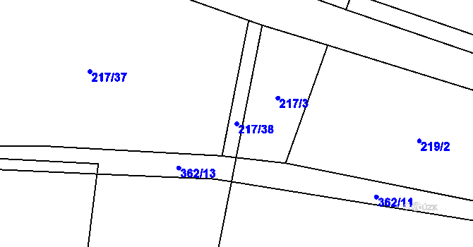 Parcela st. 217/38 v KÚ Drhovle, Katastrální mapa
