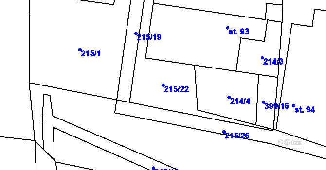 Parcela st. 215/22 v KÚ Mladotice u Drhovle, Katastrální mapa