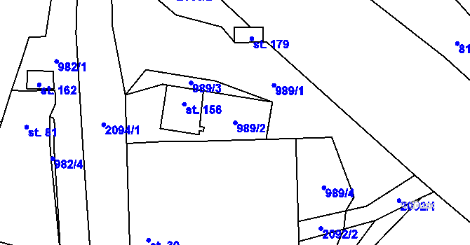 Parcela st. 989/2 v KÚ Mladotice u Drhovle, Katastrální mapa