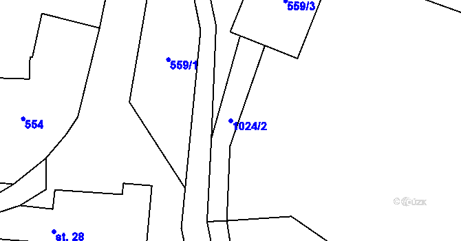 Parcela st. 1024/2 v KÚ Mladotice u Drhovle, Katastrální mapa