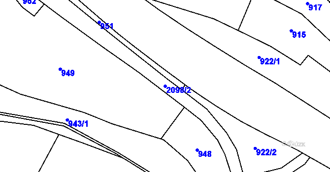 Parcela st. 2098/2 v KÚ Mladotice u Drhovle, Katastrální mapa