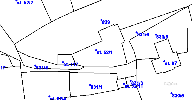 Parcela st. 52/1 v KÚ Pamětice u Drhovle, Katastrální mapa