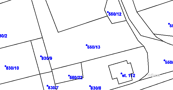 Parcela st. 550/13 v KÚ Pamětice u Drhovle, Katastrální mapa