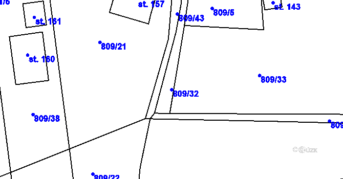 Parcela st. 809/32 v KÚ Pamětice u Drhovle, Katastrální mapa