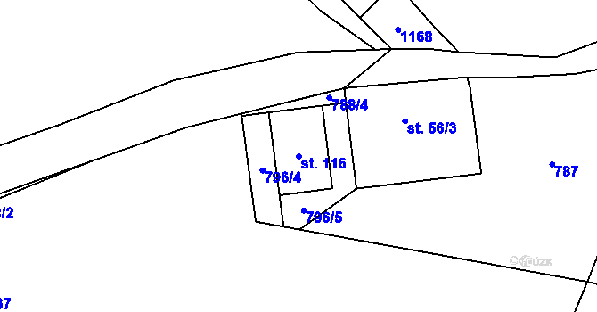 Parcela st. 116 v KÚ Pamětice u Drhovle, Katastrální mapa