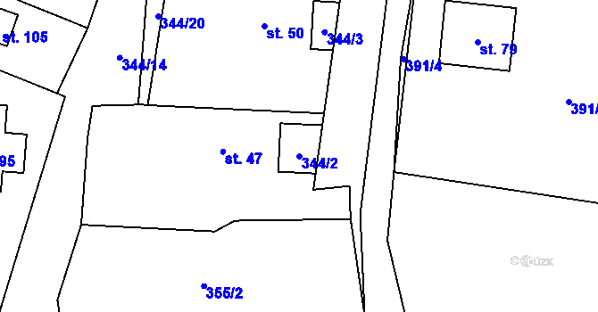 Parcela st. 344/2 v KÚ Drhovy, Katastrální mapa