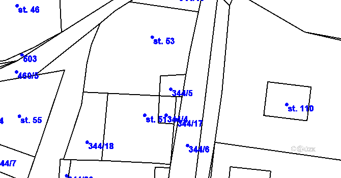 Parcela st. 344/5 v KÚ Drhovy, Katastrální mapa