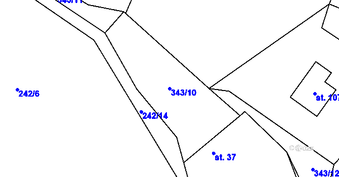 Parcela st. 343/10 v KÚ Drhovy, Katastrální mapa