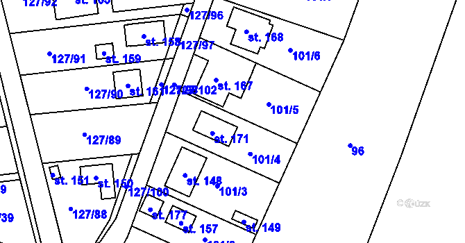 Parcela st. 101 v KÚ Drhovy, Katastrální mapa