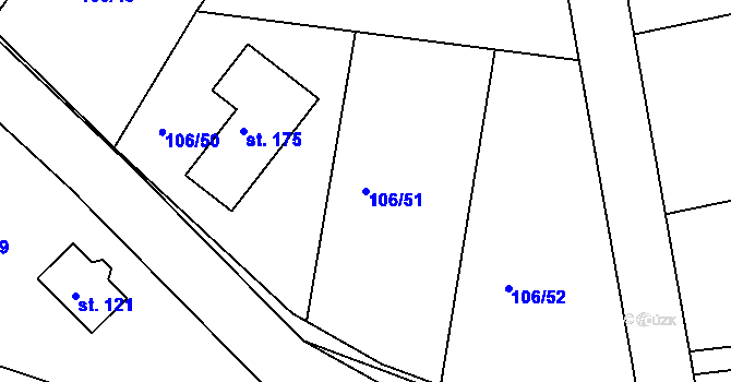 Parcela st. 106/51 v KÚ Drhovy, Katastrální mapa