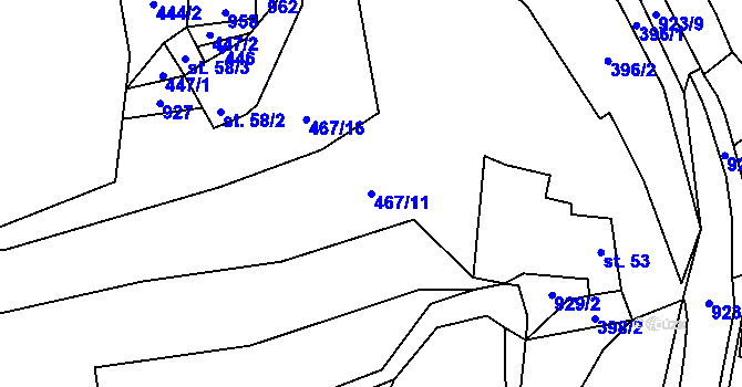 Parcela st. 467/11 v KÚ Drchlava, Katastrální mapa