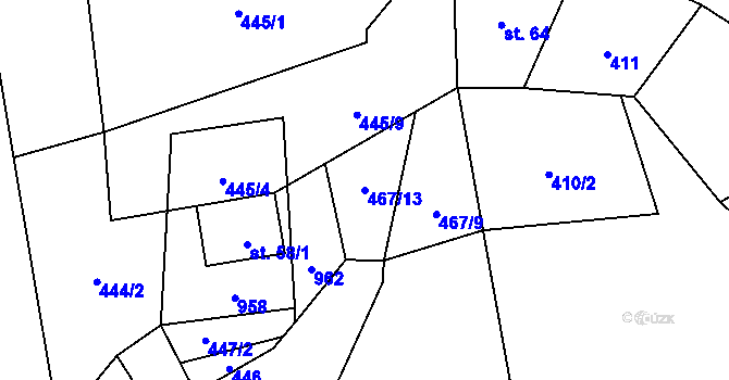 Parcela st. 467/13 v KÚ Drchlava, Katastrální mapa