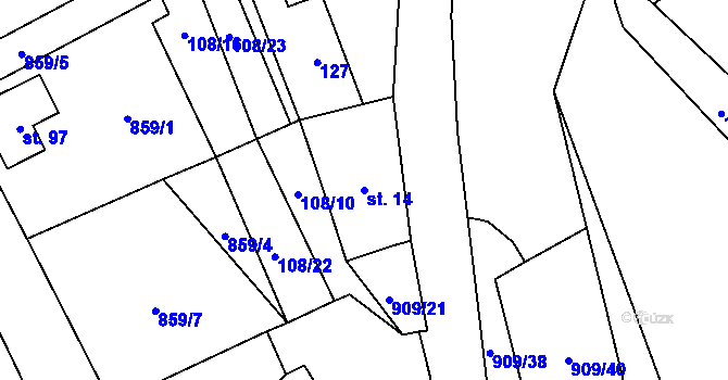 Parcela st. 14 v KÚ Drchlava, Katastrální mapa