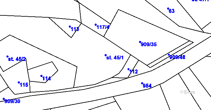 Parcela st. 45/1 v KÚ Drchlava, Katastrální mapa