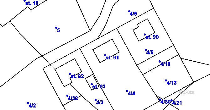 Parcela st. 91 v KÚ Drchlava, Katastrální mapa