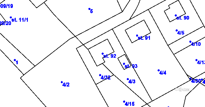 Parcela st. 92 v KÚ Drchlava, Katastrální mapa