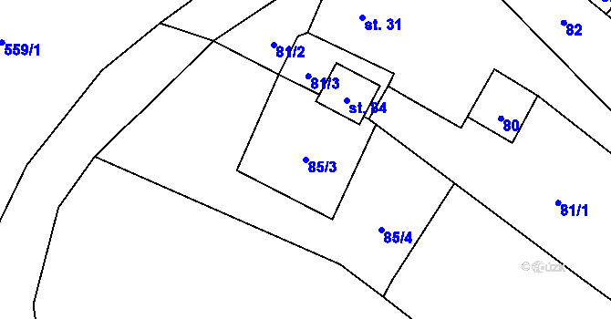 Parcela st. 85/3 v KÚ Drchlava, Katastrální mapa