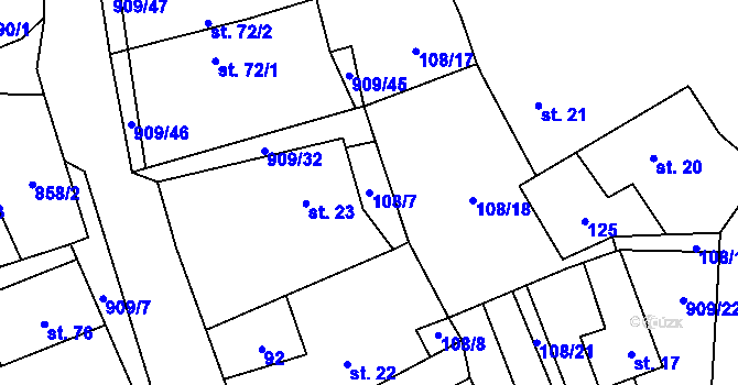 Parcela st. 108/7 v KÚ Drchlava, Katastrální mapa