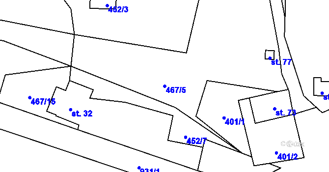Parcela st. 467/5 v KÚ Drchlava, Katastrální mapa