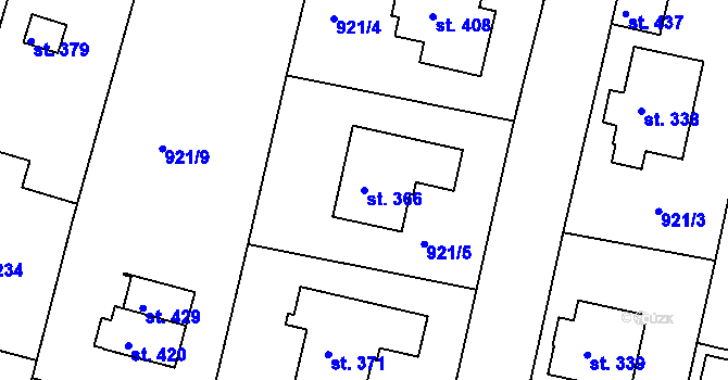 Parcela st. 366 v KÚ Drmoul, Katastrální mapa