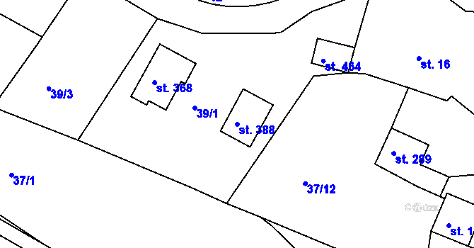 Parcela st. 388 v KÚ Drmoul, Katastrální mapa