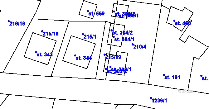 Parcela st. 215/19 v KÚ Drmoul, Katastrální mapa