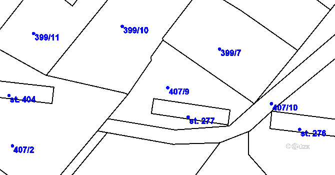 Parcela st. 407/9 v KÚ Drmoul, Katastrální mapa