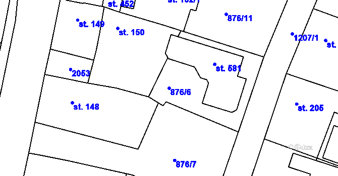 Parcela st. 876/6 v KÚ Drmoul, Katastrální mapa