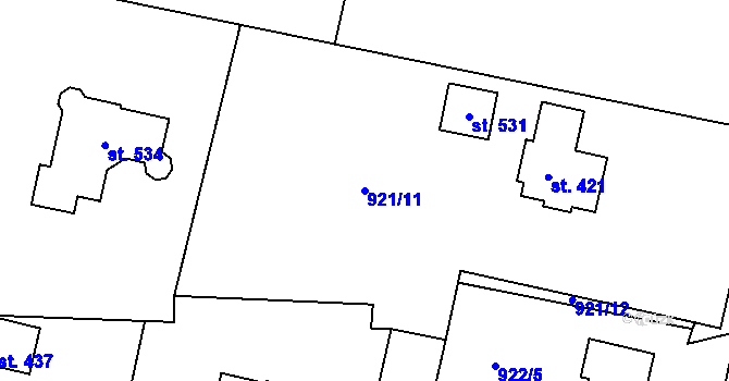 Parcela st. 921/11 v KÚ Drmoul, Katastrální mapa