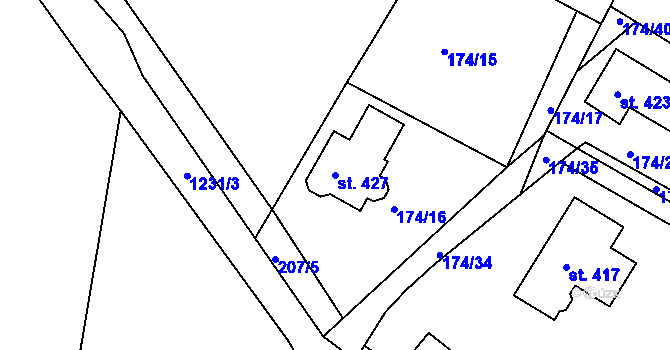 Parcela st. 427 v KÚ Drmoul, Katastrální mapa