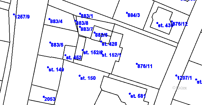 Parcela st. 152/1 v KÚ Drmoul, Katastrální mapa