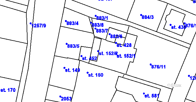 Parcela st. 152/2 v KÚ Drmoul, Katastrální mapa