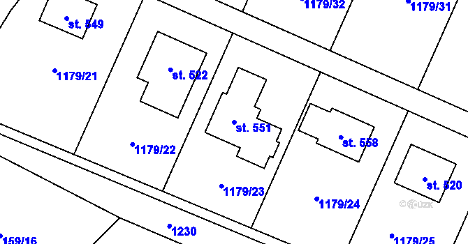 Parcela st. 551 v KÚ Drmoul, Katastrální mapa