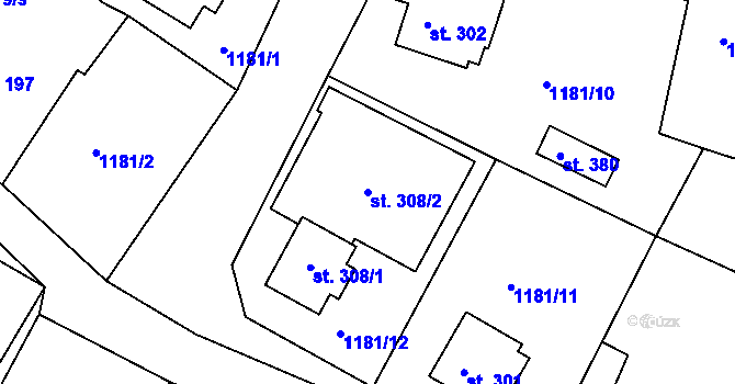 Parcela st. 308/2 v KÚ Drmoul, Katastrální mapa