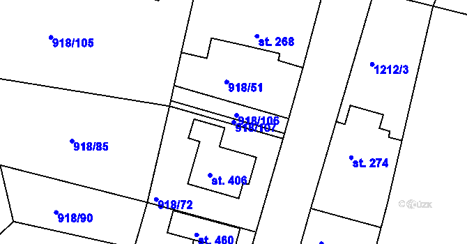 Parcela st. 918/107 v KÚ Drmoul, Katastrální mapa