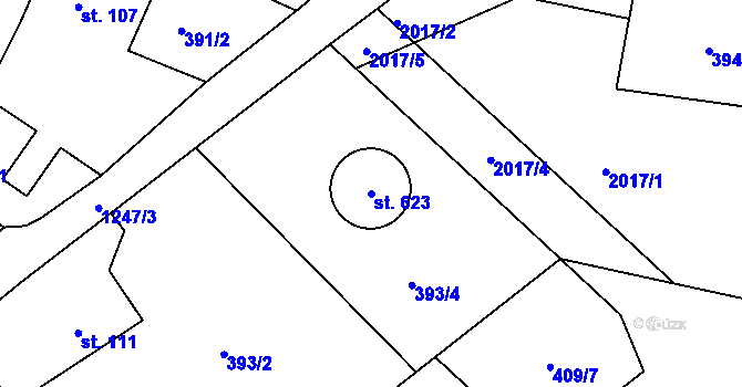 Parcela st. 623 v KÚ Drmoul, Katastrální mapa