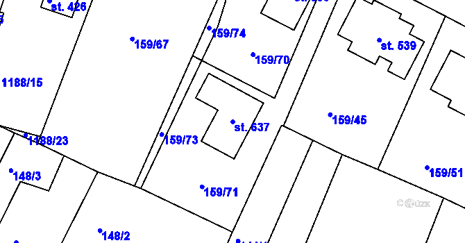 Parcela st. 637 v KÚ Drmoul, Katastrální mapa
