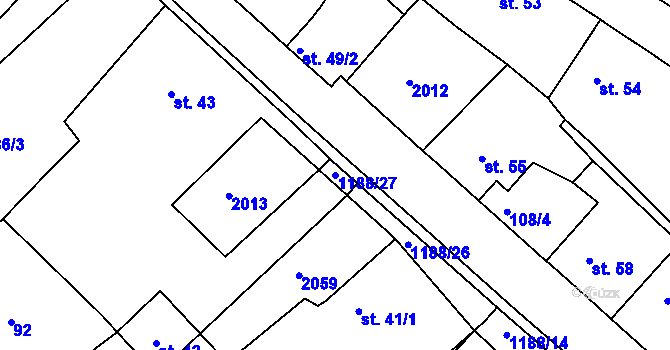 Parcela st. 1188/27 v KÚ Drmoul, Katastrální mapa